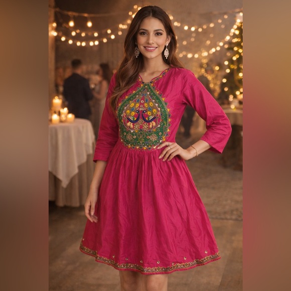 Indian Silk Embroidered Dress And Pants And Dupatta In Pink With Peacock  Design
